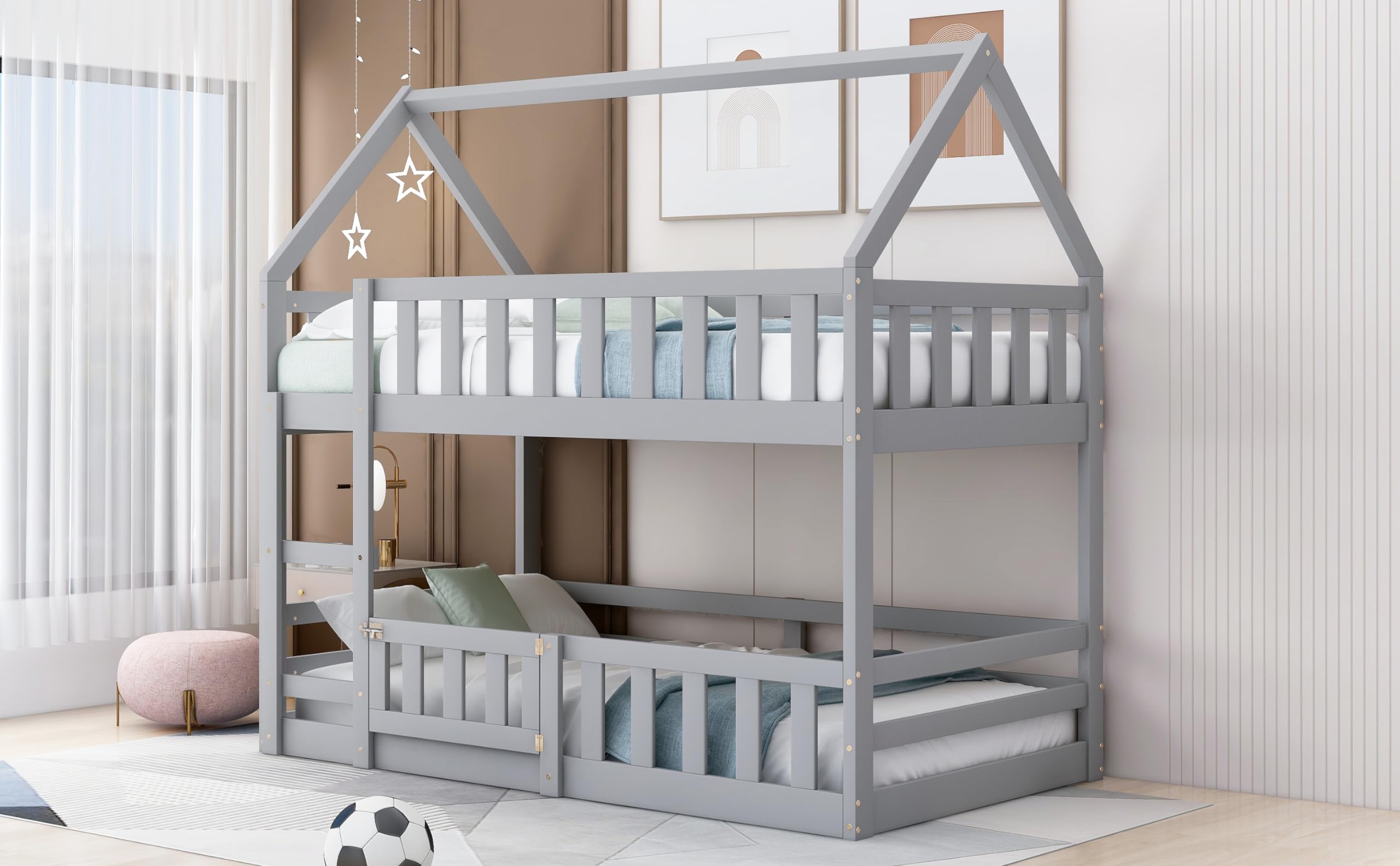 Amazon.com: Harper & Bright Designs Twin Over Twin House Bunk Bed